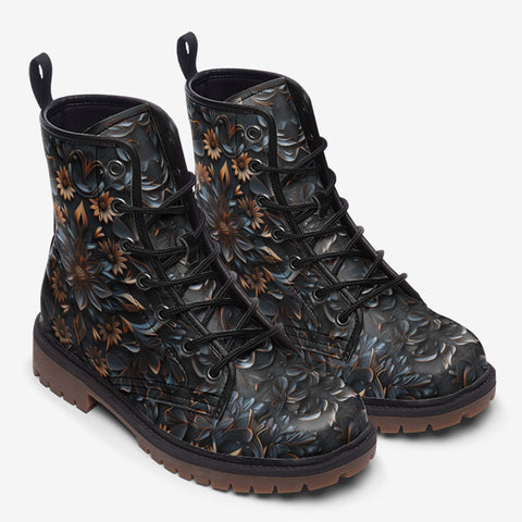 Leather Boots Gothic Floral Ornament