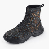 Casual Leather Chunky Boots Gothic Floral Ornament