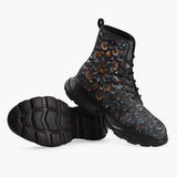 Casual Leather Chunky Boots Gothic Floral Ornament