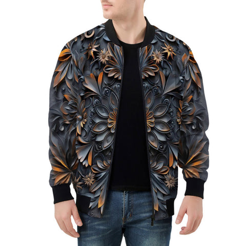 Bomber Jacket Gothic Pattern Carved Wood and Copper