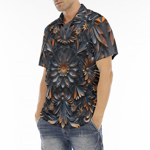 Men's Polo Shirt Gothic Pattern Carved Wood and Copper