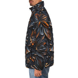 Down-Padded Puffer Jacket Gothic Pattern Carved Wood and Copper