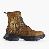 Casual Leather Chunky Boots Ancient Golden Sun Rays