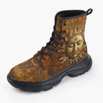 Casual Leather Chunky Boots Ancient Golden Sun Rays