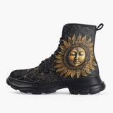 Casual Leather Chunky Boots Ancient Sun Metal Art