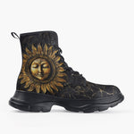 Casual Leather Chunky Boots Ancient Sun Metal Art