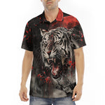 Men's Polo Shirt Angry Tiger Roaring in Dark Jungle