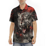 Men's Polo Shirt Angry Tiger Roaring in Dark Jungle