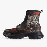 Casual Leather Chunky Boots Angry Tiger Roaring in Dark Jungle