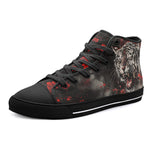 High-Top Canvas Shoes Angry Tiger Roaring in Dark Jungle