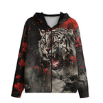 Men's Zip Up Hoodie Angry Tiger Roaring in Dark Jungle