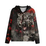 Men's Zip Up Hoodie Angry Tiger Roaring in Dark Jungle