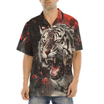 Hawaiian Shirt Angry Tiger Roaring in Dark Jungle
