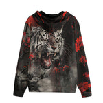 Men's Zip Up Hoodie Angry Tiger Roaring in Dark Jungle