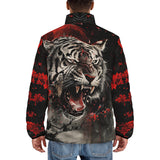 Down-Padded Puffer Jacket Angry Tiger Roaring in Dark Jungle