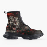 Casual Leather Chunky Boots Angry Tiger Roaring in Dark Jungle