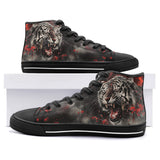 High-Top Canvas Shoes Angry Tiger Roaring in Dark Jungle