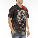 Men's Polo Shirt Angry Tiger Roaring in Dark Jungle