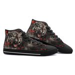 High-Top Canvas Shoes Angry Tiger Roaring in Dark Jungle