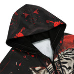 Men's Zip Up Hoodie Angry Tiger Roaring in Dark Jungle