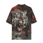 Hawaiian Shirt Angry Tiger Roaring in Dark Jungle
