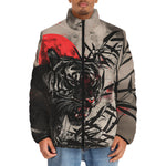 Down-Padded Puffer Jacket Tiger Red Moon Bamboo Japanese Art