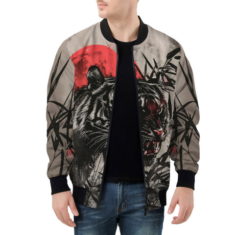 Bomber Jacket Tiger Red Moon Bamboo Japanese Art