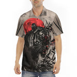 Men's Polo Shirt Tiger Red Moon Bamboo Japanese Art
