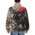Down-Padded Puffer Jacket Tiger Red Moon Bamboo Japanese Art