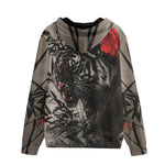 Men's Zip Up Hoodie Tiger Red Moon Bamboo Japanese Art