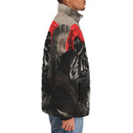 Down-Padded Puffer Jacket Tiger Red Moon Bamboo Japanese Art