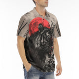 Men's Polo Shirt Tiger Red Moon Bamboo Japanese Art