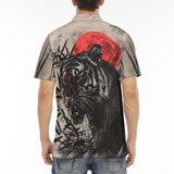 Men's Polo Shirt Tiger Red Moon Bamboo Japanese Art