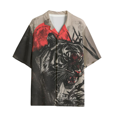 Hawaiian Shirt Tiger Red Moon Bamboo Japanese Art