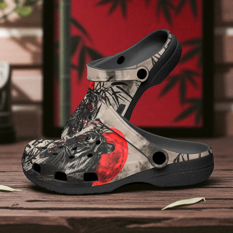 Classic Clogs Tiger Red Moon Bamboo Japanese Art