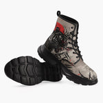 Casual Leather Chunky Boots Tiger Red Moon Bamboo Japanese Art