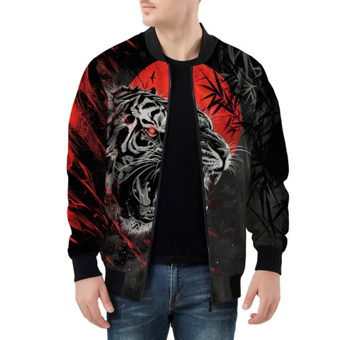 Bomber Jacket Angry Tiger Red Moon Jungle Art