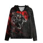 Men's Zip Up Hoodie Angry Tiger Red Moon Jungle Art