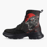 Casual Leather Chunky Boots Angry Tiger Red Moon Jungle Art