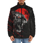 Down-Padded Puffer Jacket Angry Tiger Red Moon Jungle Art