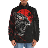Down-Padded Puffer Jacket Angry Tiger Red Moon Jungle Art