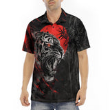 Men's Polo Shirt Angry Tiger Red Moon Jungle Art
