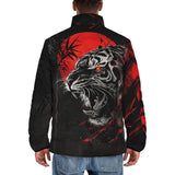 Down-Padded Puffer Jacket Angry Tiger Red Moon Jungle Art