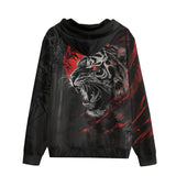 Men's Zip Up Hoodie Angry Tiger Red Moon Jungle Art