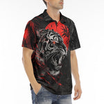 Men's Polo Shirt Angry Tiger Red Moon Jungle Art