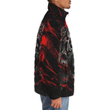 Down-Padded Puffer Jacket Angry Tiger Red Moon Jungle Art