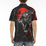 Men's Polo Shirt Angry Tiger Red Moon Jungle Art
