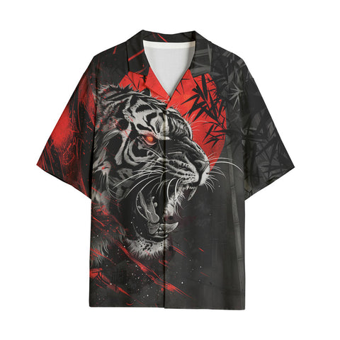Hawaiian Shirt Angry Tiger Red Moon Jungle Art