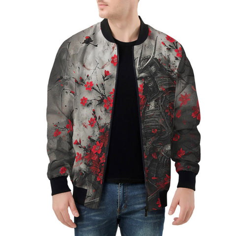 Bomber Jacket Samurai with Red Flowers