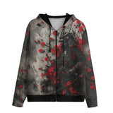 Men's Zip Up Hoodie Samurai with Red Flowers